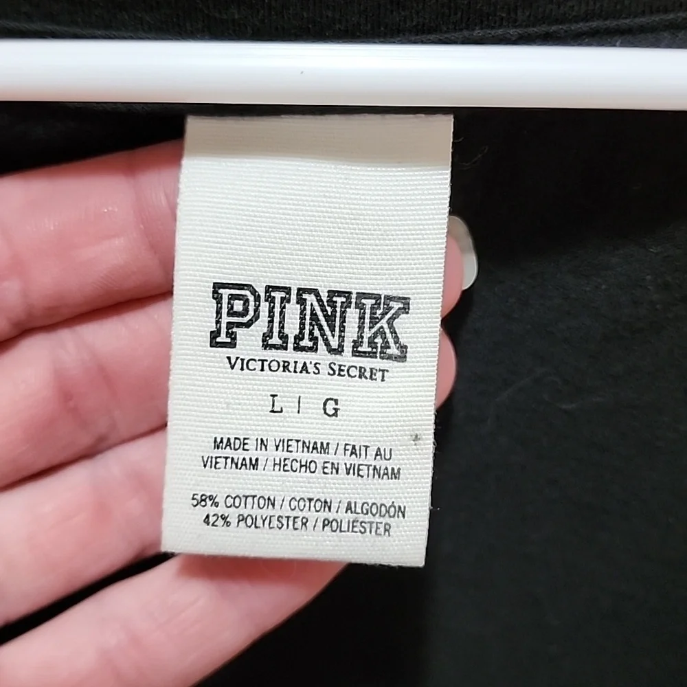 VS PINK- Rainbow Lined Silver Bling Logo Black T-Shirt Size Large - Picture 5 of 6